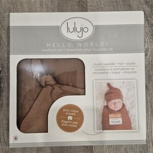 LULUJO Birth Announcement Swaddle, Hat & Sticker Set